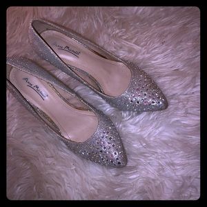 Silver sparkly pointed heels